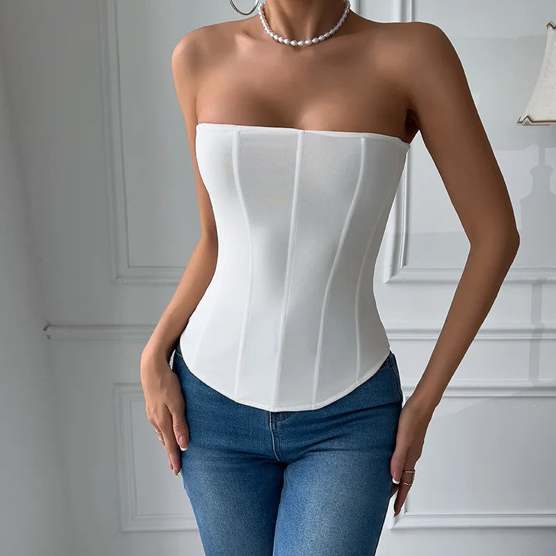 CHUANGERM Sexy Corset Top Solid Color Sleeveless S-neck Backless Bandage Women Push Up Hourglass Body Shaper Bustier Lingerie