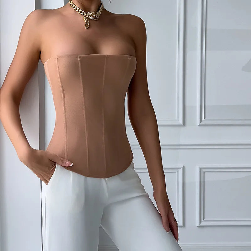 CHUANGERM Sexy Corset Top Solid Color Sleeveless S-neck Backless Bandage Women Push Up Hourglass Body Shaper Bustier Lingerie