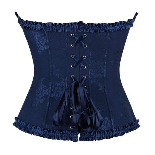 Women Floral Overbust Corset Waist Bustier Top Black White Red Blue Korset Shaper