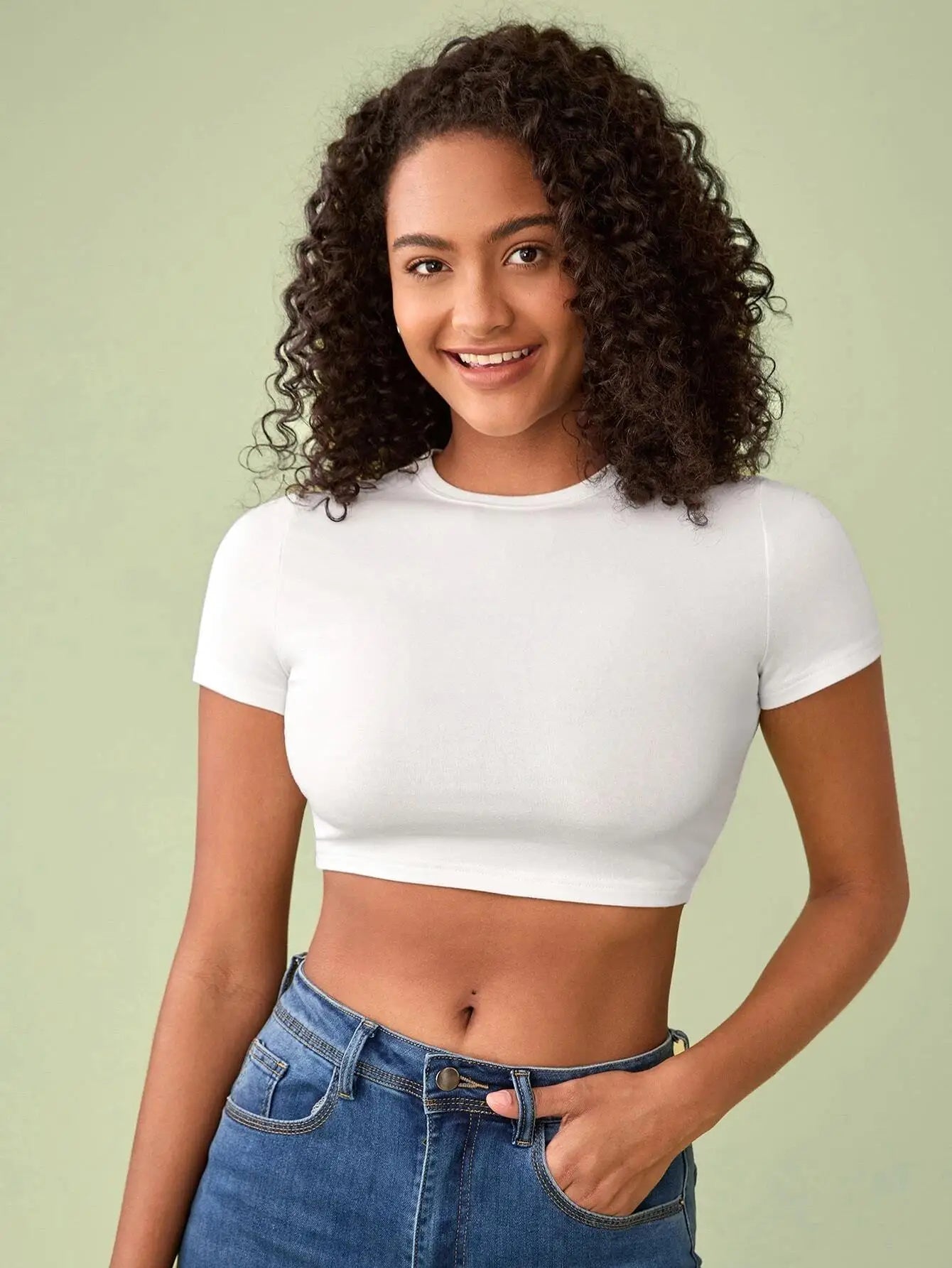 Tight Tops Sexy Crop T-Shirt Summer Woman Short Sleeves Breathable Stretch Soft Females Tee Clothing Highlighting A Good Figure