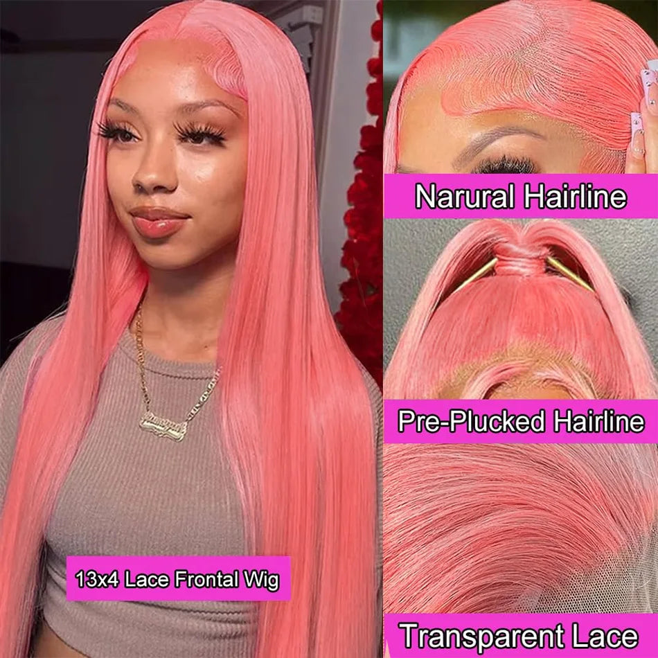 30 Inch Lace Front Wig Human Hair Pink Wig Straight Hd Lace Frontal Wig 13X6 Wig Humain Hair For Women Perruques Cheveux Humains