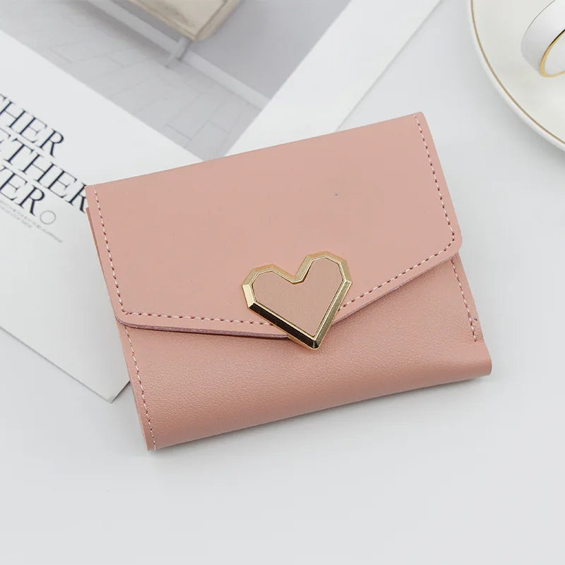 Korean version women wallet short heart-shaped three fold women's wallet multi card slot card bag zero wallet purses for women
