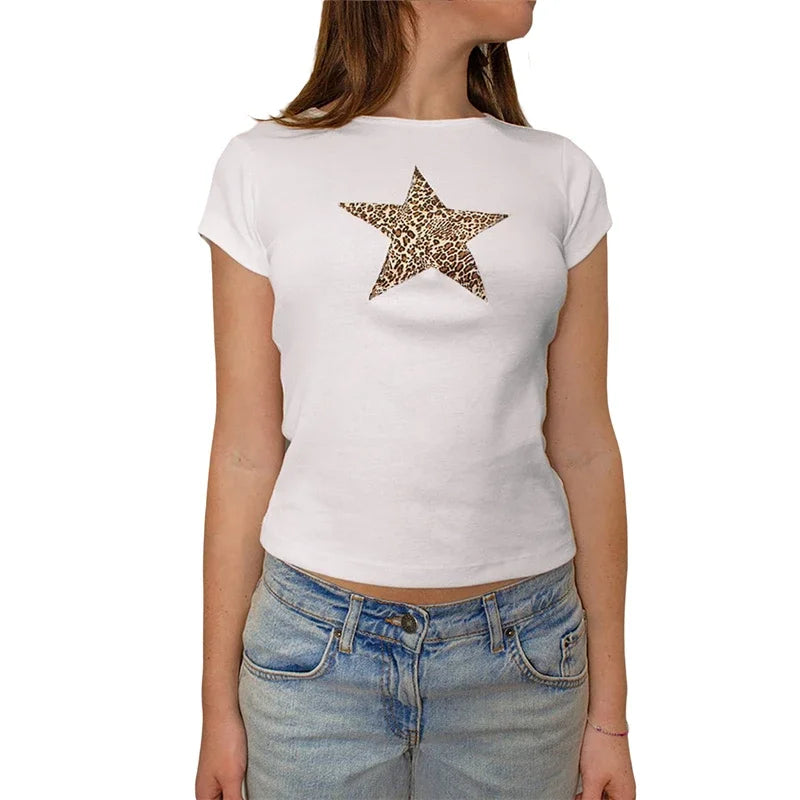 Five-pointed star Print T Shirt ladies Fashion Graphic Shirts Casual Short Sleeved White Tee O-neck Harajuku T-shirts