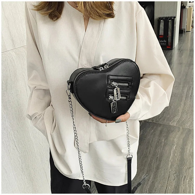 Gothic Heart Blade Zipper Chain Crossbody Bags for Women Girl Casual Shoulder Purses Handbags Techwear Summer Wallet Goth