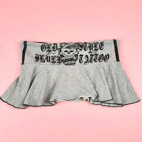 Y2k Grunge Gothic Skull Printed Skull Streetwear Summer Graphic Women Emo-Girl Rock Retro Vintage Fashion Sexy Lace Mini Skirts
