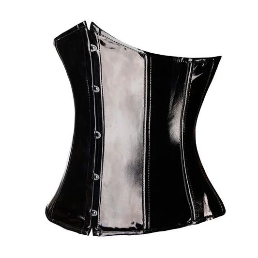 Black PVC Vinyl Corset Top Underbust Push Up Boned Bustier Goth Punk Korsett For Women Front Busk Gorset Plus Size Korse Sexy