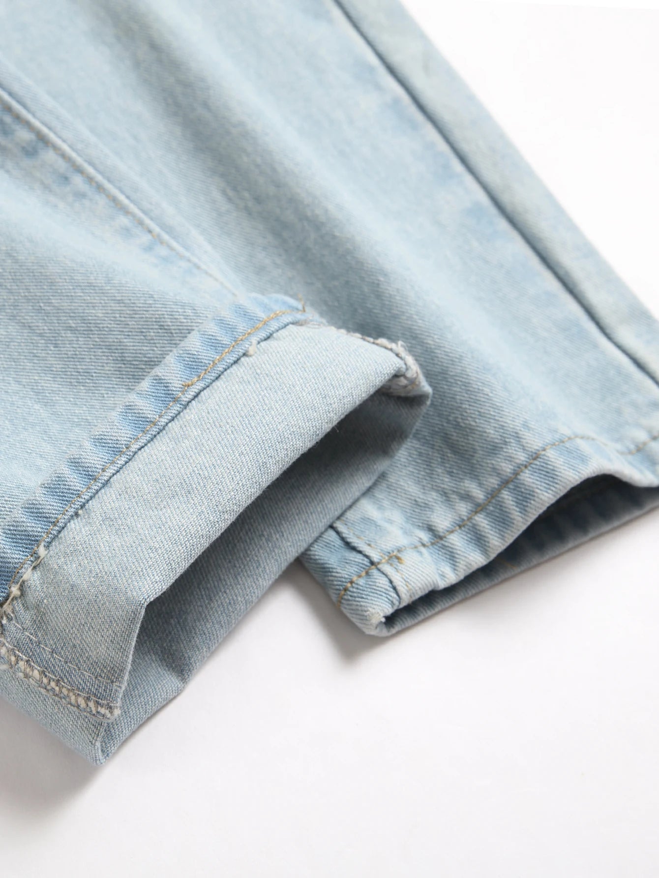 Men's Vintage Light Blue Jeans Straight Loose Fit Distressed Cat Whisker Denim Pants Casual Streetwear High Quality Stretch 28-4