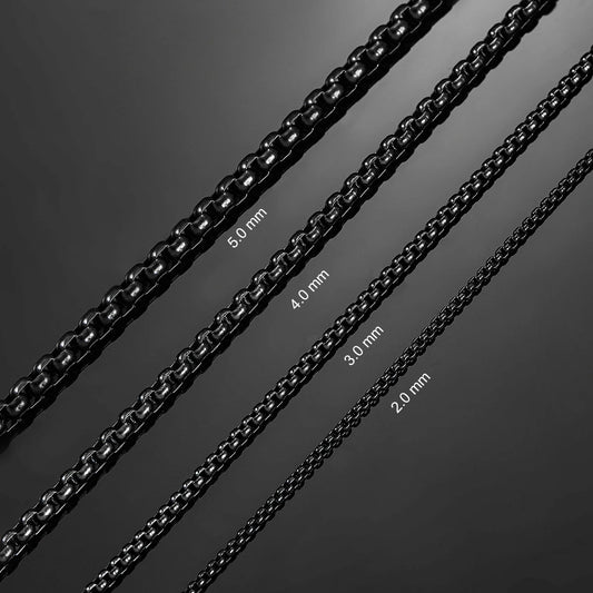 Black Stainless Steel Box-Link Chain Necklace