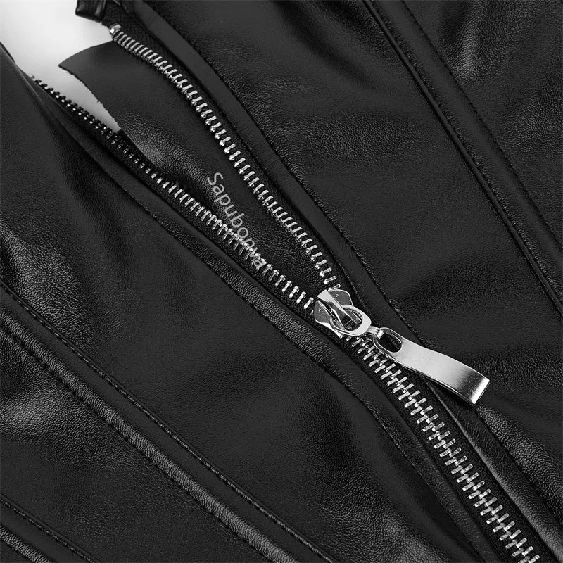 Corset Leather Zipper Plus Size Top Pirate Bustier Overbust Lingerie Burlesque Costumes Lace Up Sexy Women Black Red Green