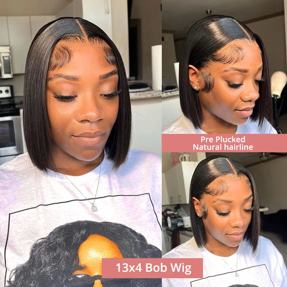 Short Bob Wigs Bone Straight 13x4 13x6 Hd Lace Front Wig Pre Cut 7x5 Glueless Wig Human Hair Ready to Wear And Go 250% Density