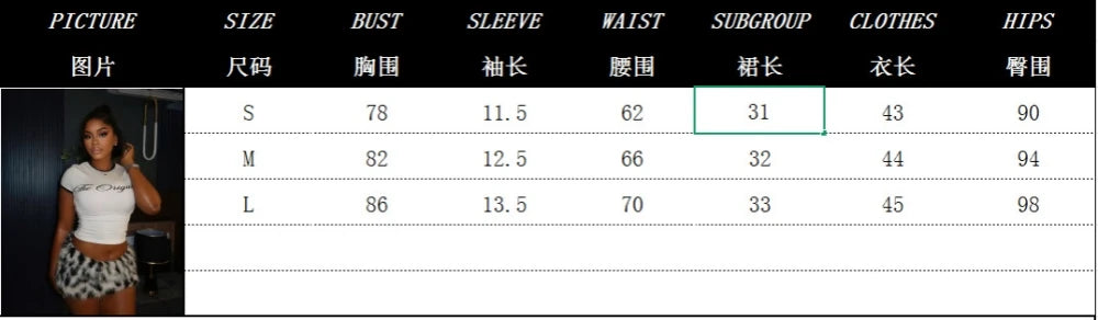 HLJ&GG Summer New Y2K Letter Print Two Piece Sets Women O Neck Short Sleeve Slim Crop Top And Fur Mini Skirts Outfits Streetwear