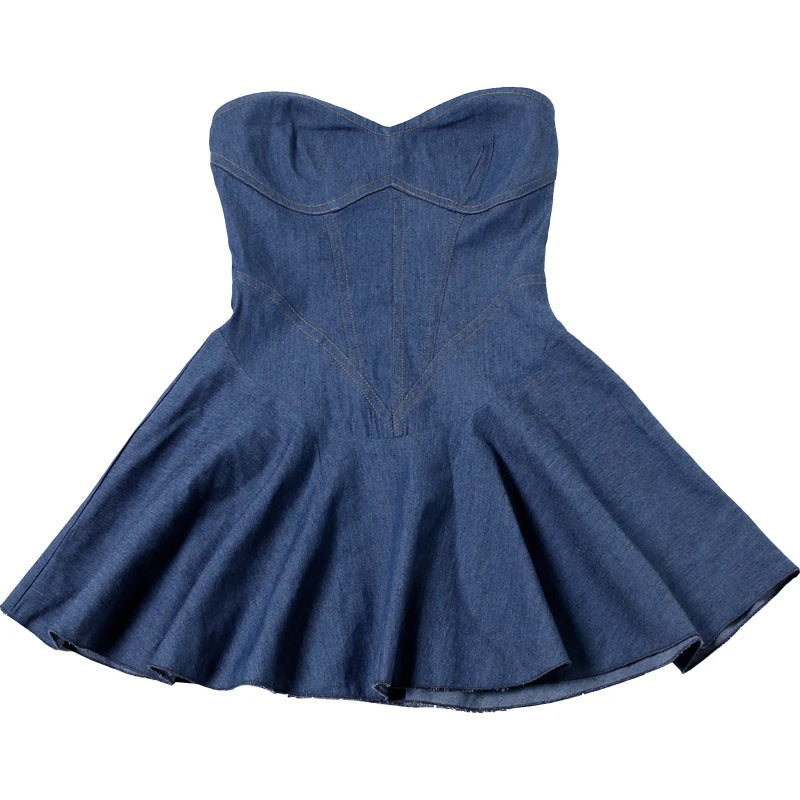 Weird Puss Fake jeans Strapless Sexy Dress Women Summer Trend Skinny Hipster Fashion Concert Birthday Party Clubwear Y2K Bodycon