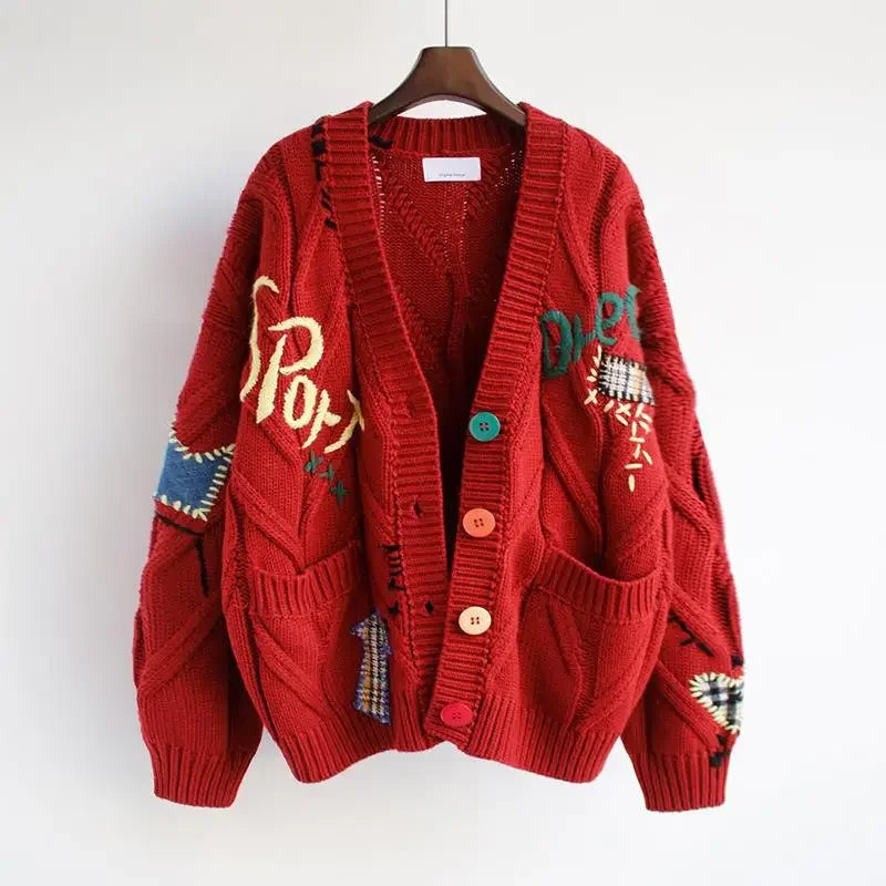 HLJ&GG Winter Embroidery Knit Sweater Coats Two Piece Sets Women Button Long Sleeve Top And Plaid Aline Skirts Outfit Streetwear