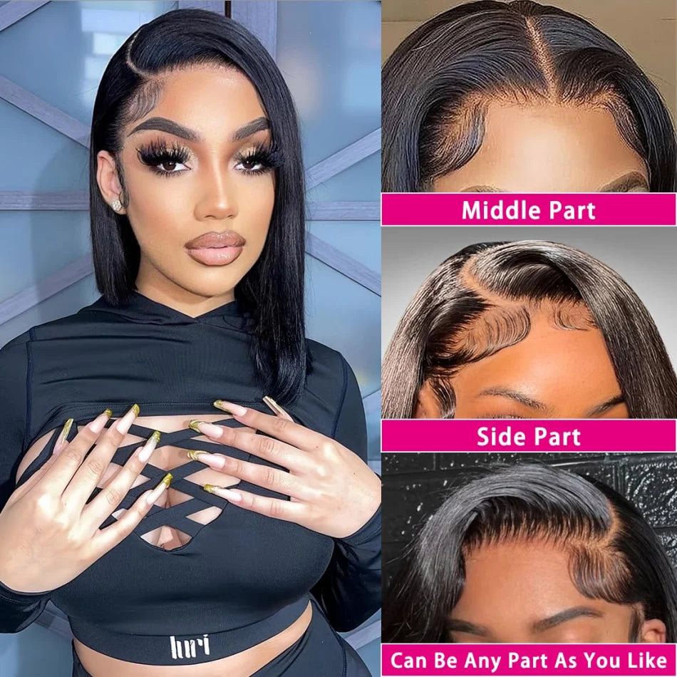 Bob Wigs Human Hair 13X6 Lace Front Wig 220 Density Short Straight Hd Transparent Lace Frontal Wigs Brazilian Closure For Women