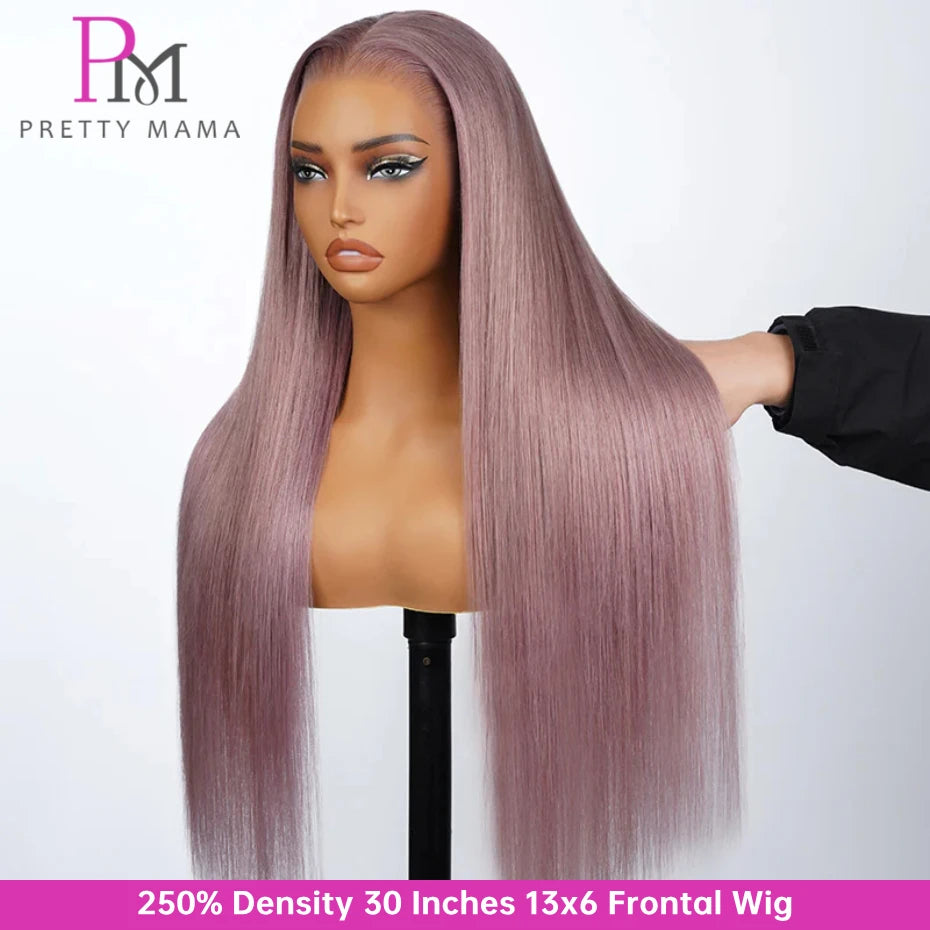 13x6 Ash Purple Pink Human Hair Wig 250 Density Lace Frontal Wig Bone Straight Lace Front Wig Human Hair Rose Gold Colored Wigs