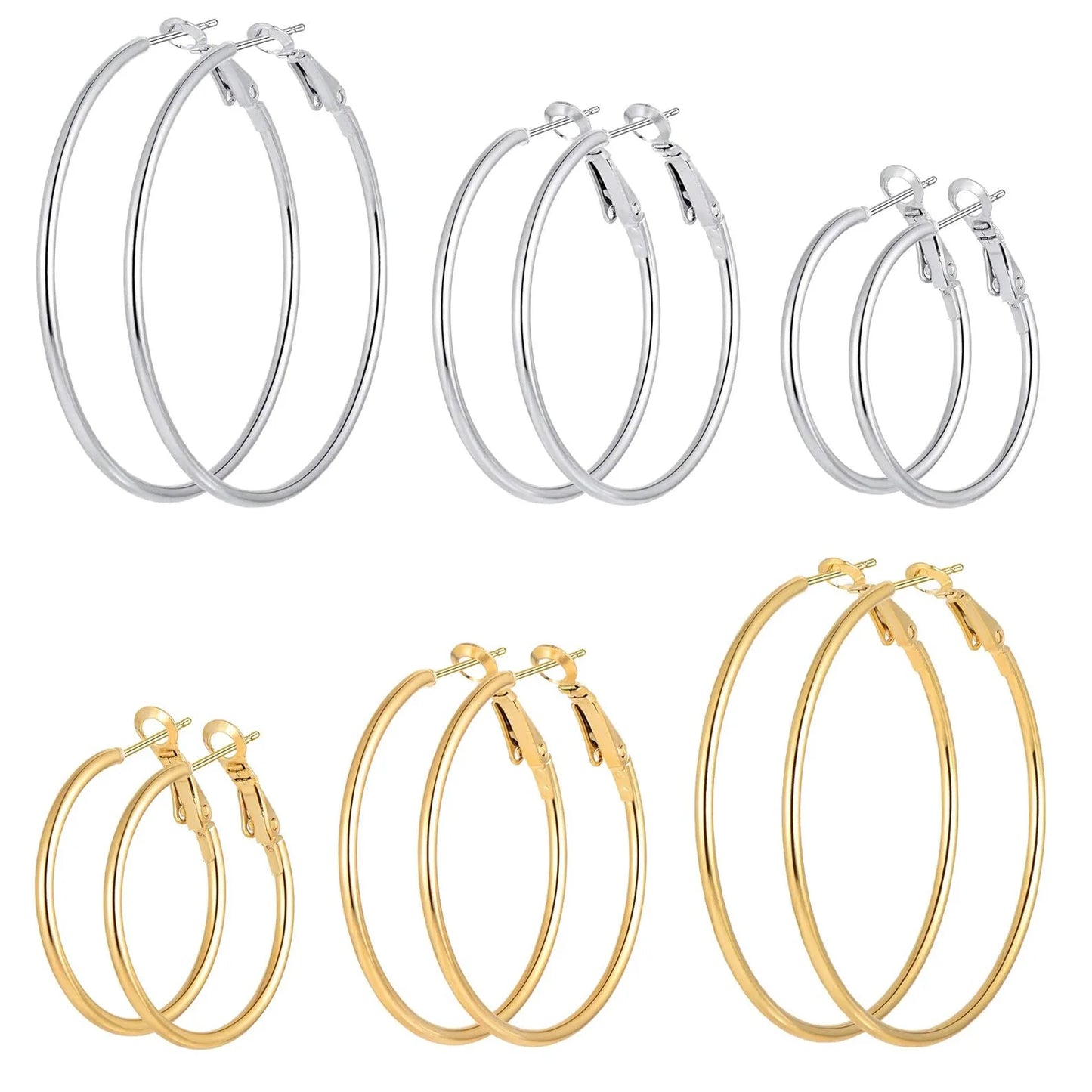 6pair /pack Smooth Open Women Men Hoop Earrings Stainless Steel Ears Jewelry Accessories, Birthday Gifts. Party Gifts