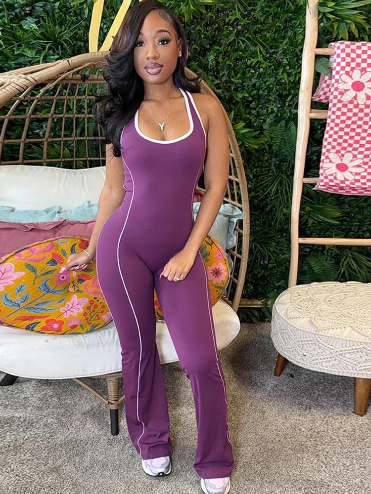 Weird Puss Sporty, lady's Jumpsuits Fitness Casual Summer O-neck Sleeveless Skinny Overalls Active Workou Overall