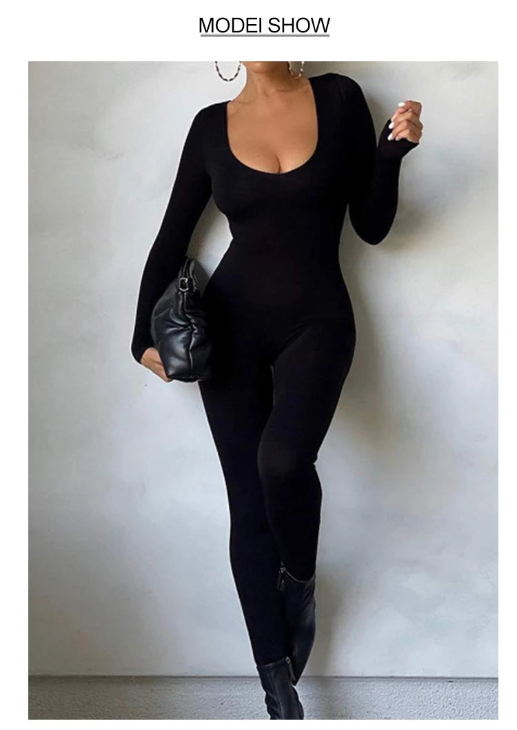 2024 Spring and Summer New Women's Jumpsuit Long Sleeve Solid Color Skinny Jumpsuit Fashion Sports Fitness Jumpsuit Pullover