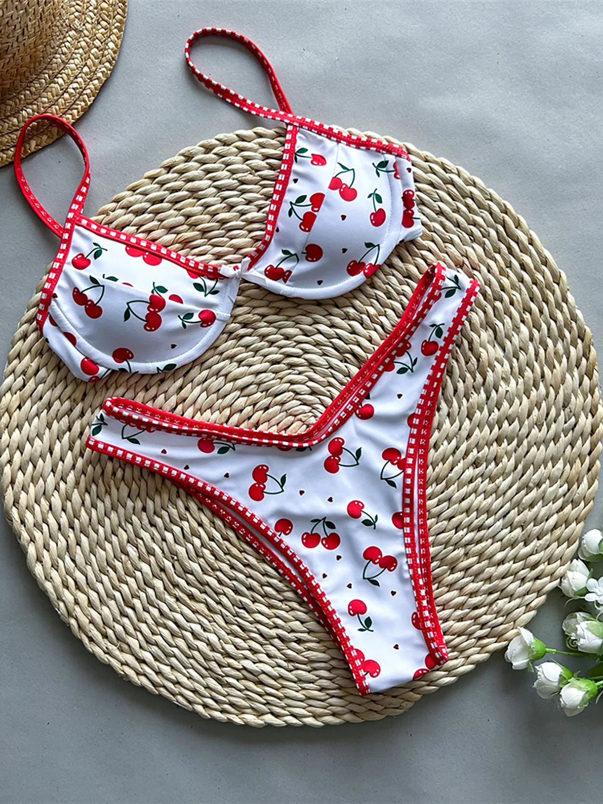 Cherry Printed Underwired Brazilian Bikini, Swimwear, Swimsuit Two-pieces Bikini set Bather Bathing Suit Swim K5913