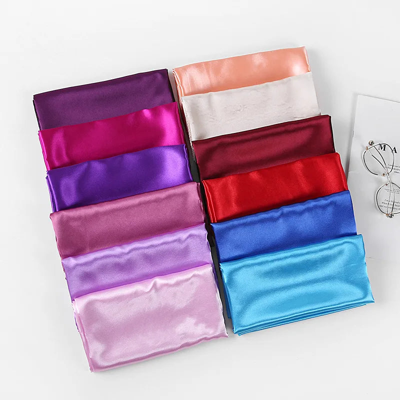 Luxury Brand Silk Scarf, Satin Solid color Hijab Scarves Muslim Pareo Bandana Female Shawl Wrap Headband Foulard 90*90cm