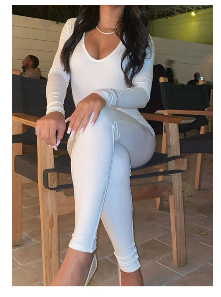 2024 Spring and Summer New Women's Jumpsuit Long Sleeve Solid Color Skinny Jumpsuit Fashion Sports Fitness Jumpsuit Pullover