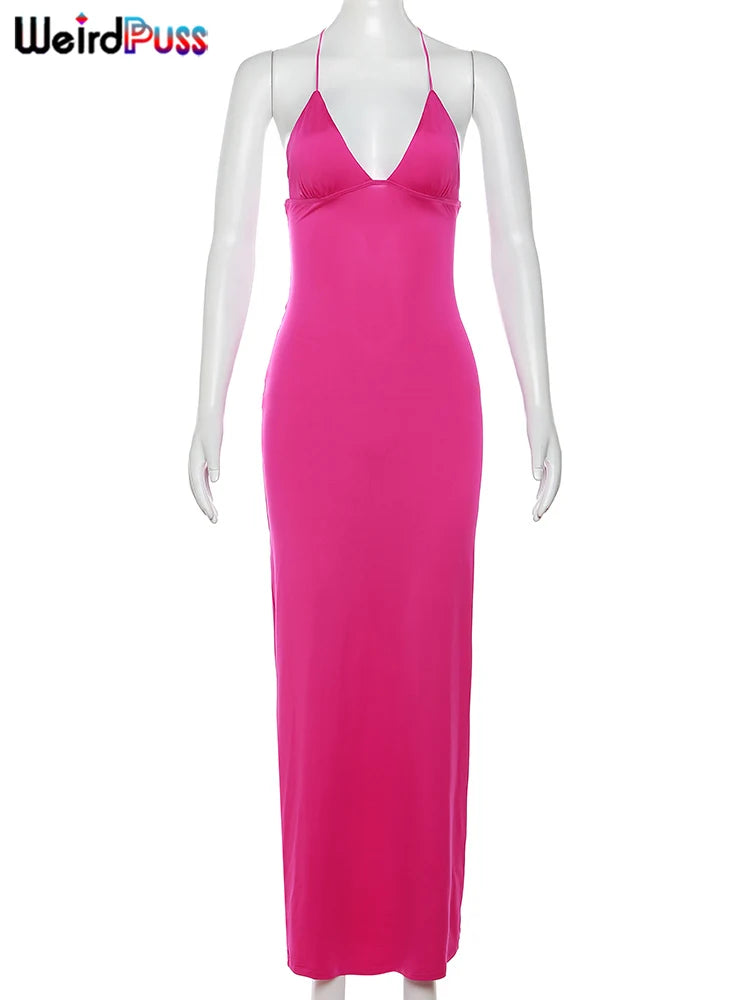 Weird Puss Chic Butterfly Women Maxi Dress Print Backless Spaghetti Straps V Neck Halter Bodycon Hot Girls Club Party Vestidos