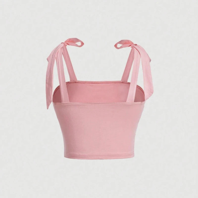 Solid Tie Shoulder Ruched Wide Strap Slim Fit Crop Top for Women Summer 2025 Y2K Clothes Pink Backless Cami Top Streetwear