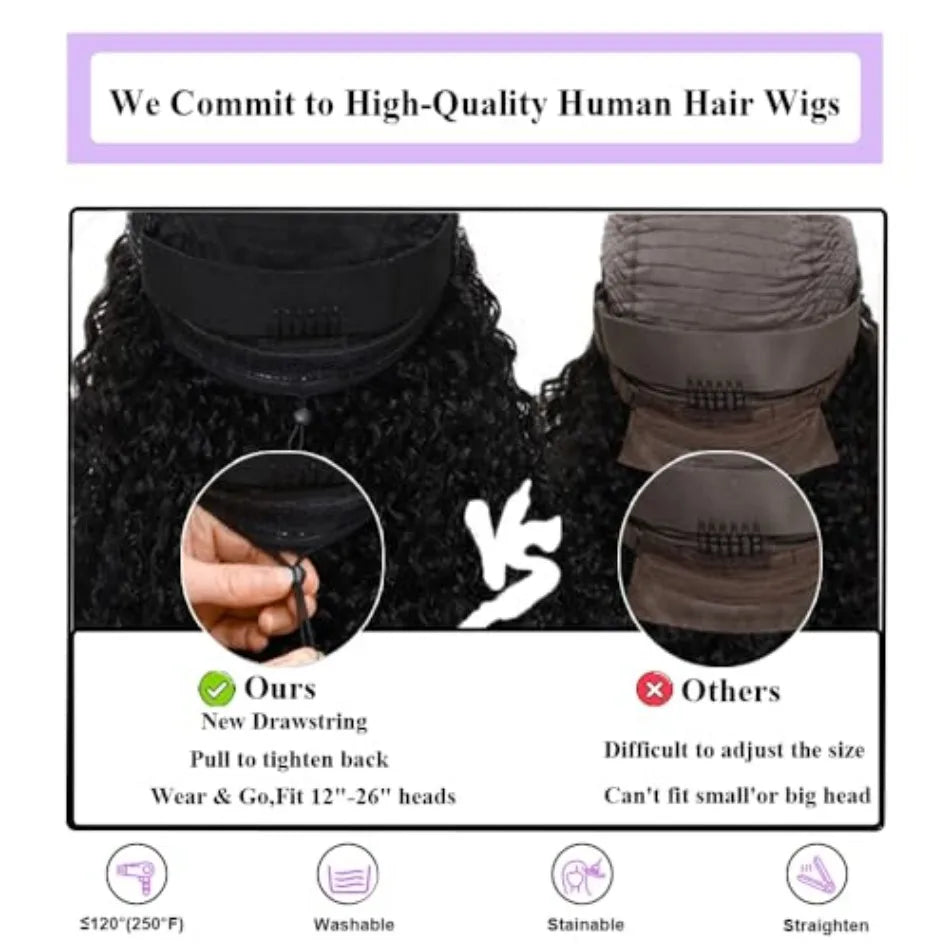 30 Inch Curly V Part Wig Human Hair Brazilian Virgin Human Hair Wig Upgrade U Part Wig Glueless V Shape Wig Natural Black Color