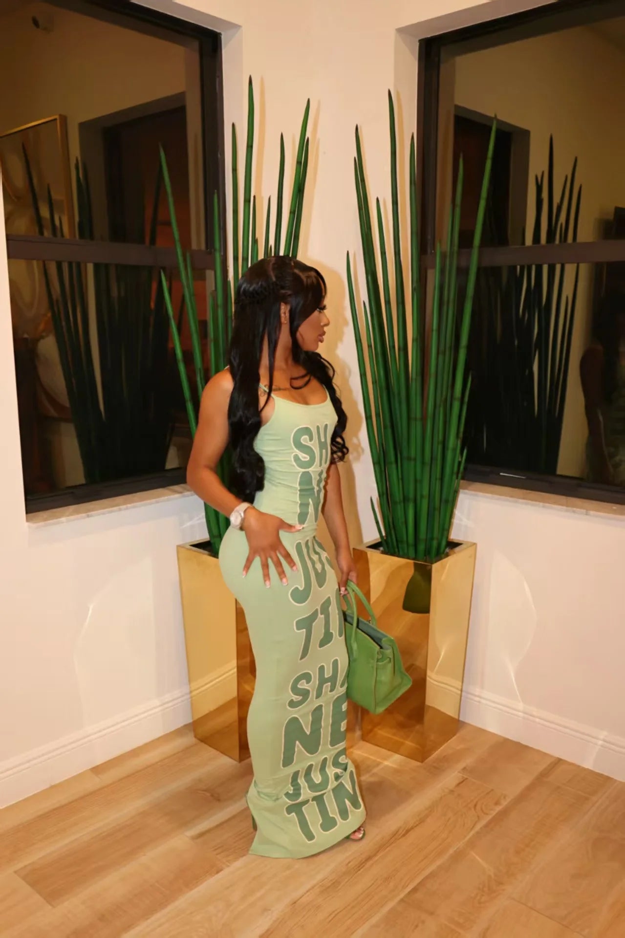 HLJ&GG Summer New Letter Print Bodycon Spaghetti Strap Long Dresses Women Sleeveless Backless Slim Vestidos Fashion Streetwear