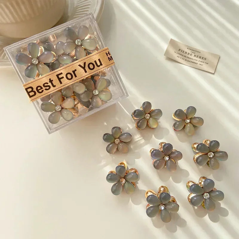 1/10pcs Cute Mini Flower Hairclip Claws Women Girls Colorful Opal Hairpins Sweet Small Barrettes Accessories