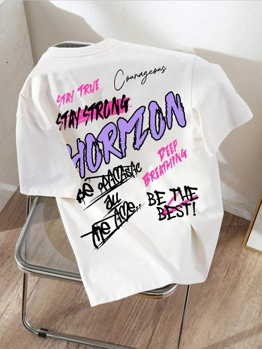 Fashion Five Pointed Star Pattern Cotton Tshirt Summer Round Neck Short Sleeve ForWomen Casual Korean Solid Color Streetwear Top