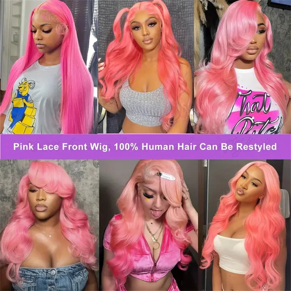 30 Inch Lace Front Wig Human Hair Pink Wig Straight Hd Lace Frontal Wig 13X6 Wig Humain Hair For Women Perruques Cheveux Humains