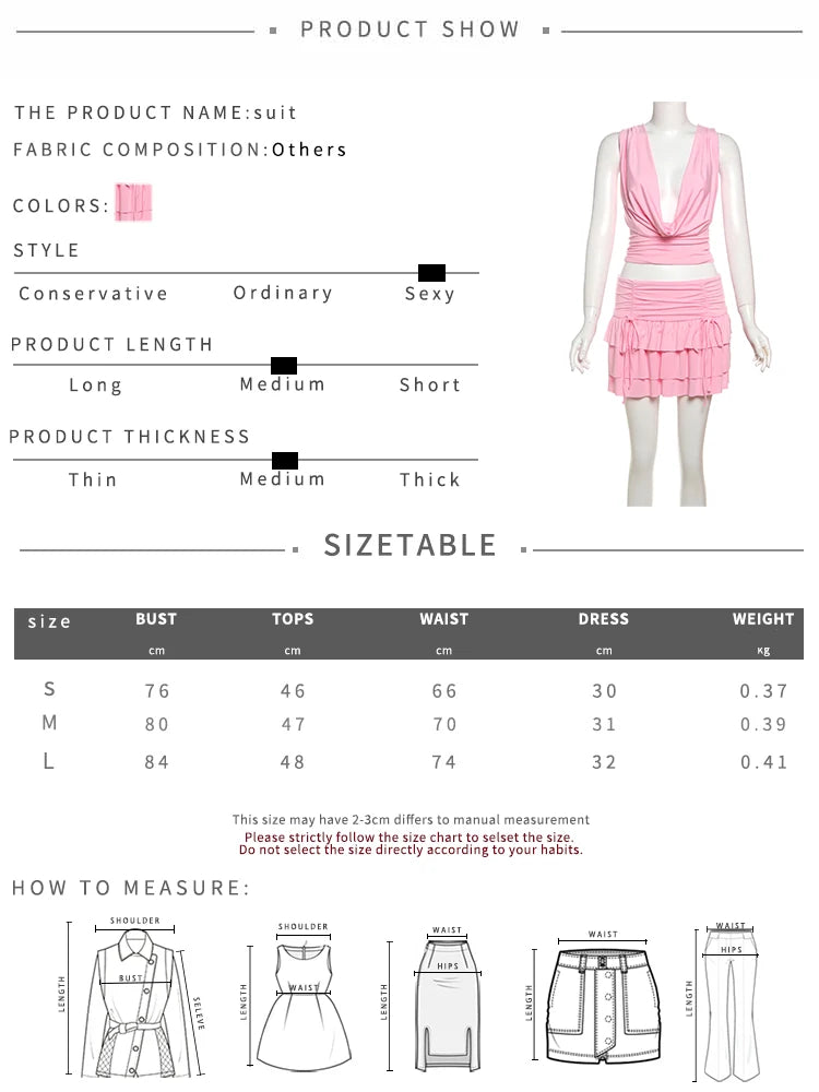 Weird Puss Sexy Chic 2 Piece Set Women Halter Swing Collar Tank Tops+Tierred Skirts Matching Beach Vacation Elegant Clubwear
