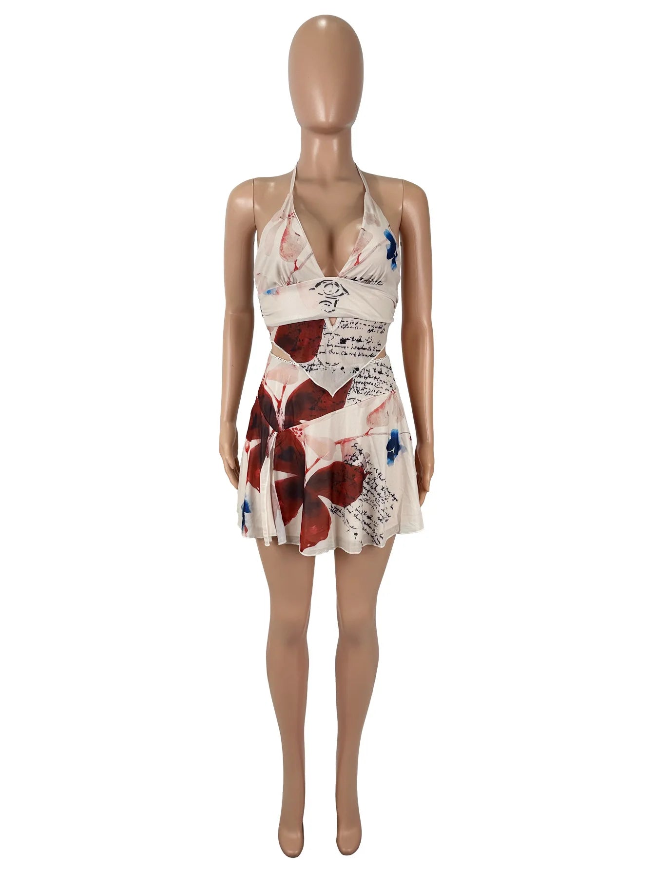 STYLISH LADY Floral Printed Beach Mesh 2 Piece Set Women Halter Backless Crop Top and Mini Skirts Suits 2025 Holiday Outfits