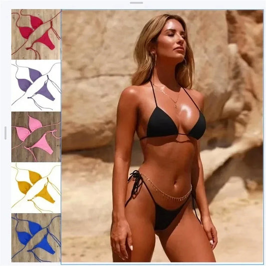 2025 Sexy Bikinis Set Female Bandage Swimsuit Women Two Piece Bikini Swimwears Pink Strappy Beachwear Bathing Suit Low Waist