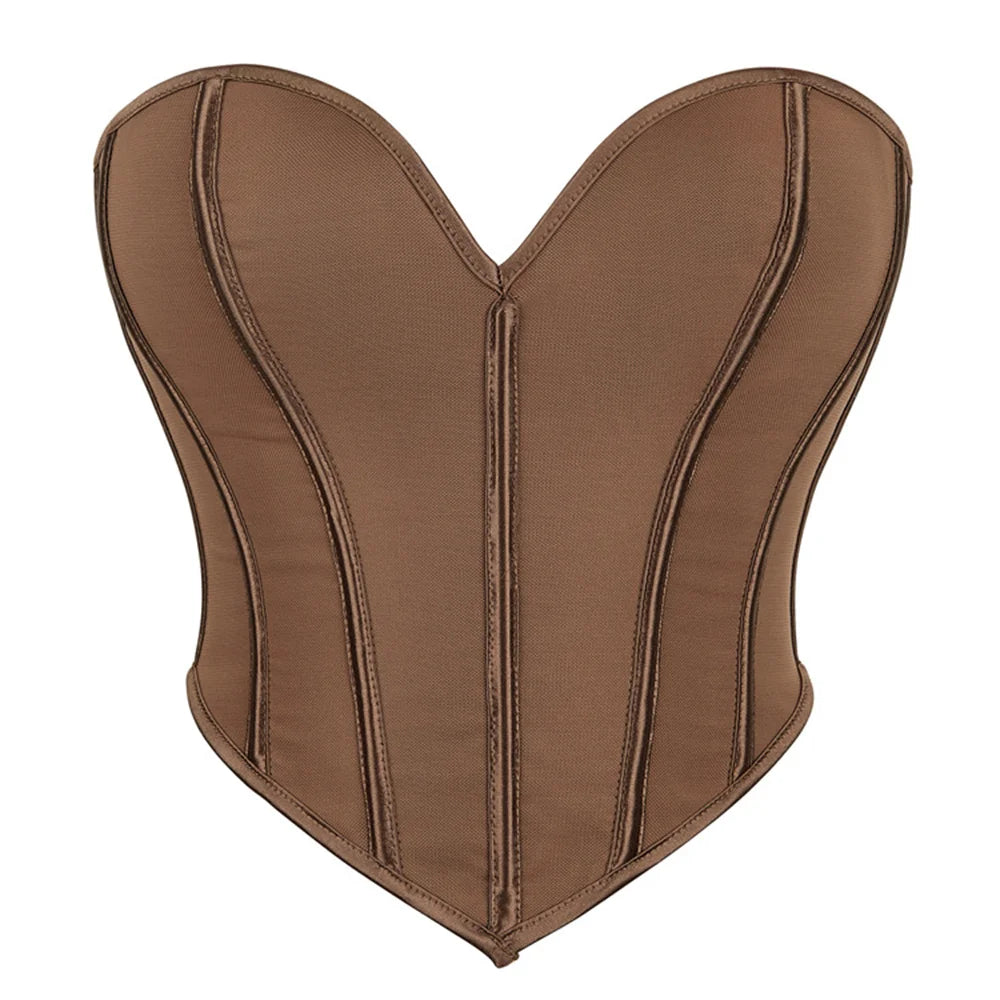 Sexy Women Overbust Corsets Crop Tops Golden Printed Bustiers Lace Up Body Shaper Lingerie Gothic Corselet