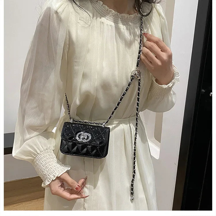 2025 New Arrival Eye - Catching Laser - Patent Mini Crossbody with Gleaming Glossy Chain Strap, Convenient Lipstick Holder