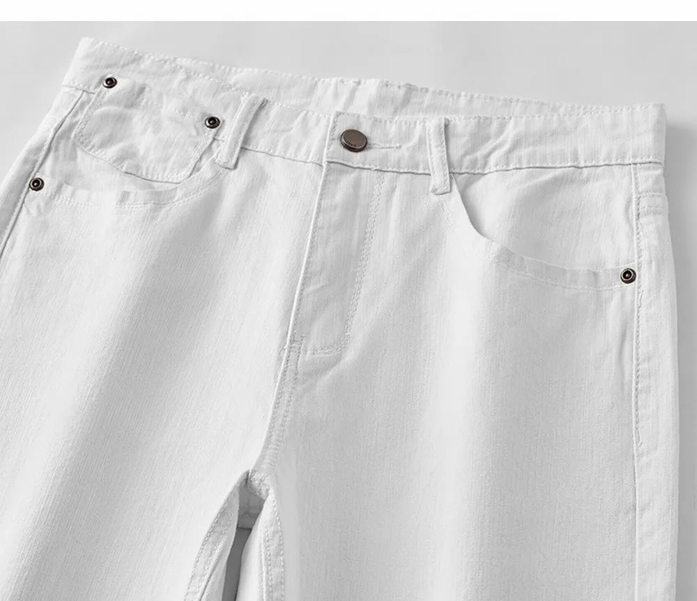 Denim White Jeans Elasticity Straight Slim Fit Casual Soft Business Classic Brand Trousers Fashion Advanced Stretch Denim Pants men