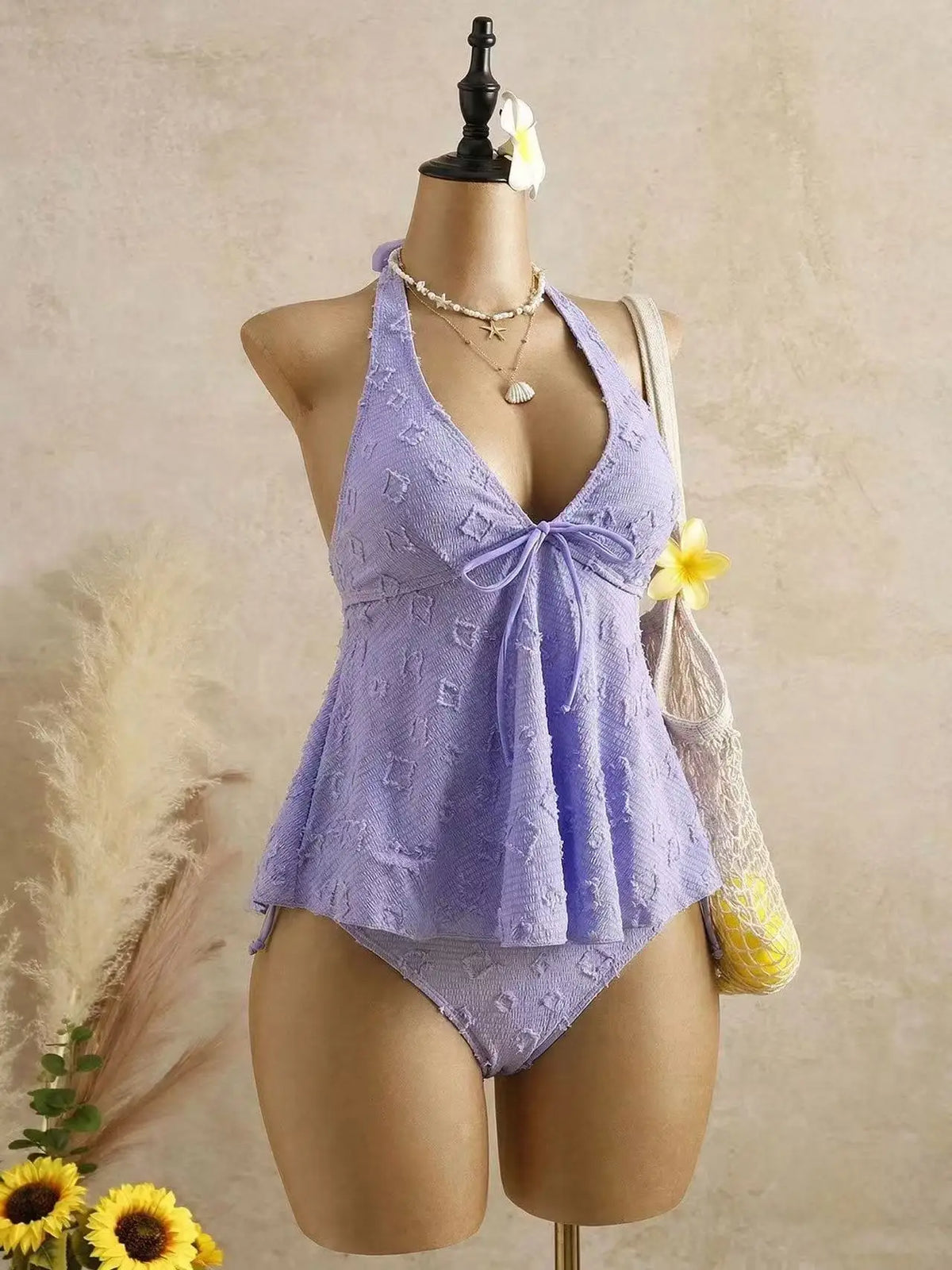Sexy Front Tie Bikini Set 2026 Pink White V Neck Tank Top Tie Side Thong Swimsuit Summer Bathing Suit Holiday Two Piece Swimwear