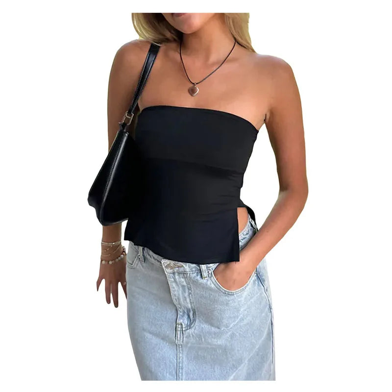 Tube Tops Women y2k Clothing Solid Color Off Shoulder Strapless Sleeveless Bandeau 2000s Fairycore Clothes Streetwear