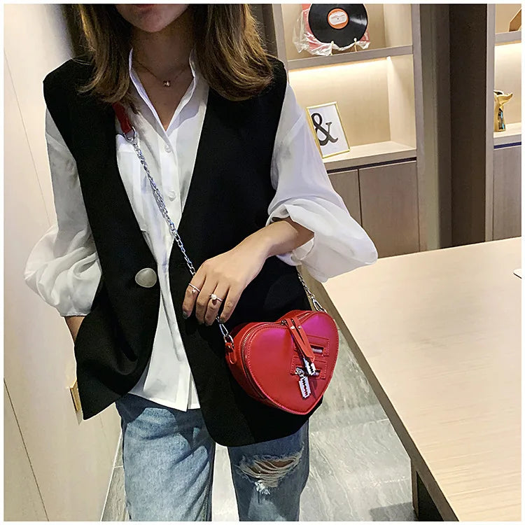 Gothic Heart Blade Zipper Chain Crossbody Bags for Women Girl Casual Shoulder Purses Handbags Techwear Summer Wallet Goth