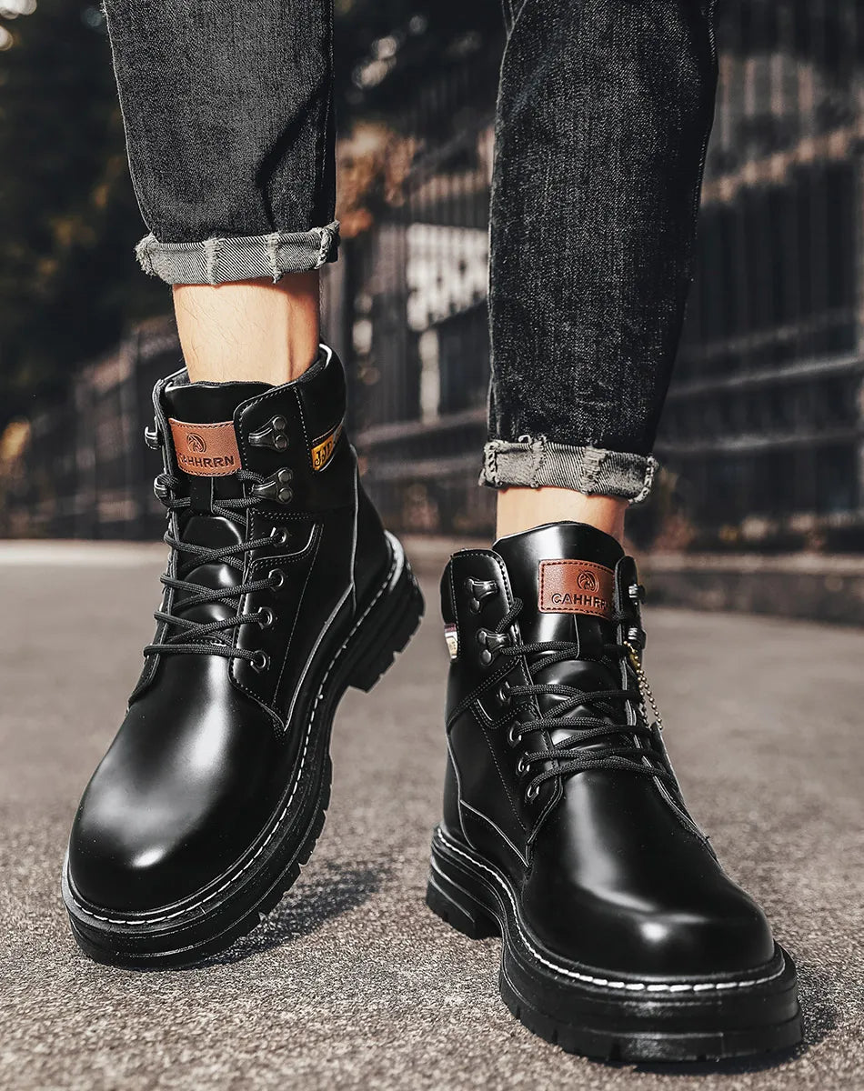Lace-UP High Quality Fashion Man Outdoor Free Shipping 2024 New Footwear Male Brand Leather Shoes for Men Work Safety Mid-top