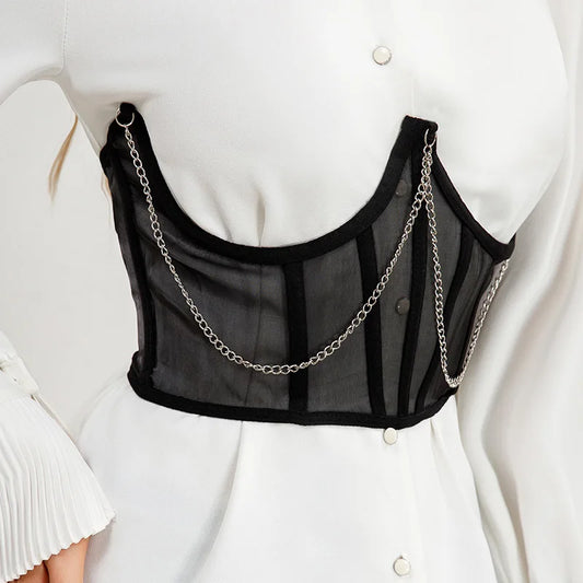 Sexy Corset Underbust Punk Metal Chain Black Women Top Curve Shaper Strap Slimming High Waist Belt Lace Green Corset