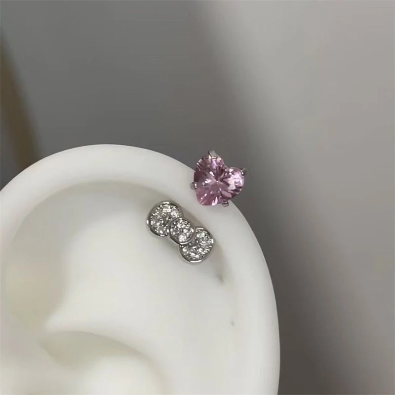 1PCS 1.2mm Bowknot Ring Stainless Steel Ear Bone Nail Shiny Screws Earrings Y2K Hottie Cochlea Piercing Body Jewelry