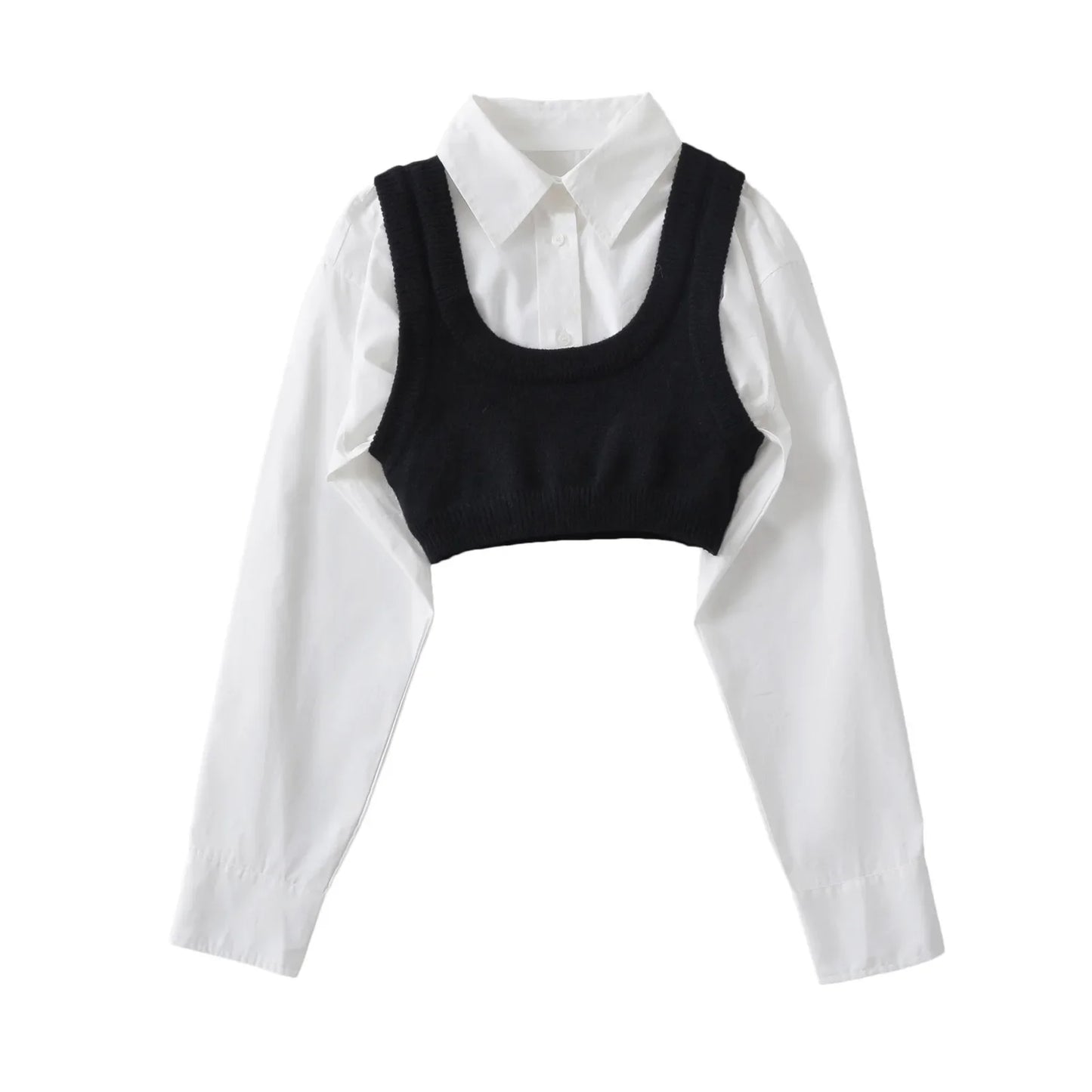 HLJ&GG Autumn Knit Vest Shirts Two Piece Sets Women Lapel Button Long Sleeve Top And Mini Skirts Outfits Fashion Retro 2pcs Suit
