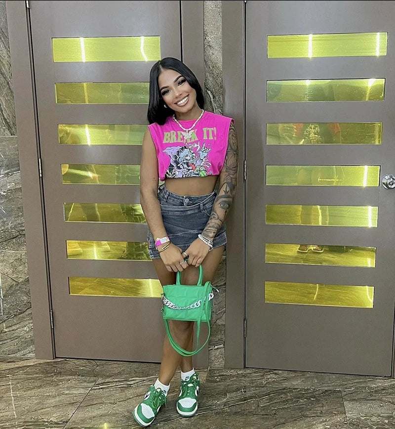 STYLISH LADY Harajuku Letter Printed Hip Hop T Shirt 2025 Summer Women Sleeveless O Neck Casual Street Tops Tees