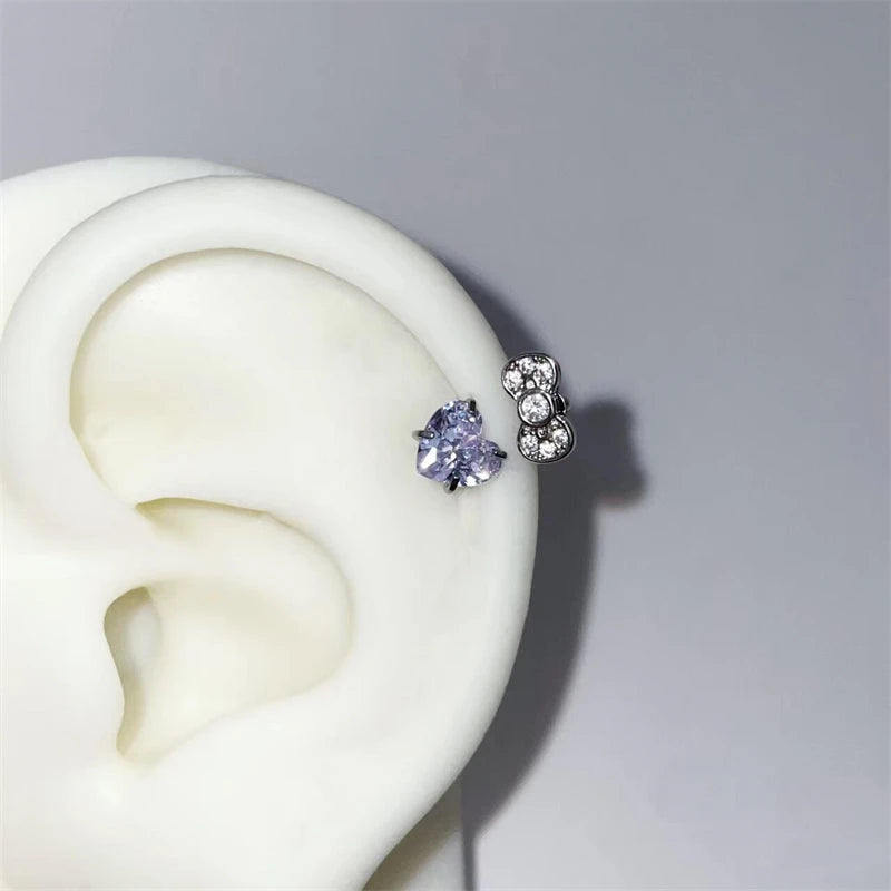 1PCS 1.2mm Bowknot Ring Stainless Steel Ear Bone Nail Shiny Screws Earrings Y2K Hottie Cochlea Piercing Body Jewelry