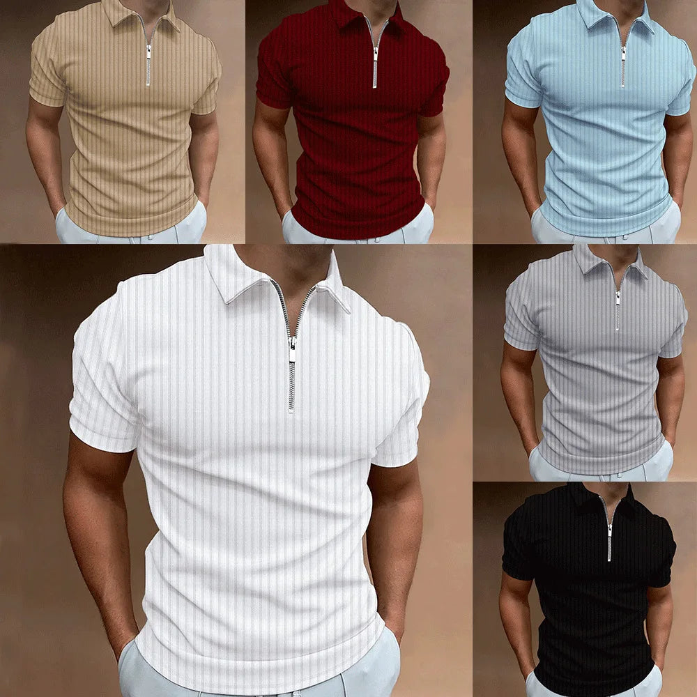 2024 new Short Sleeved Summer Europe And The United States New POLO Shirt Zipper Striped Short Sleeved Men's Polo Shirt