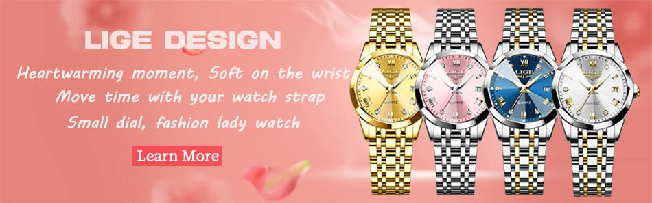 LIGE Elegant Ultrathin Nordic Simple Style Quartz Movement ladies Wristwatch Fashion Stainless Steel Bracelet Belt Watch