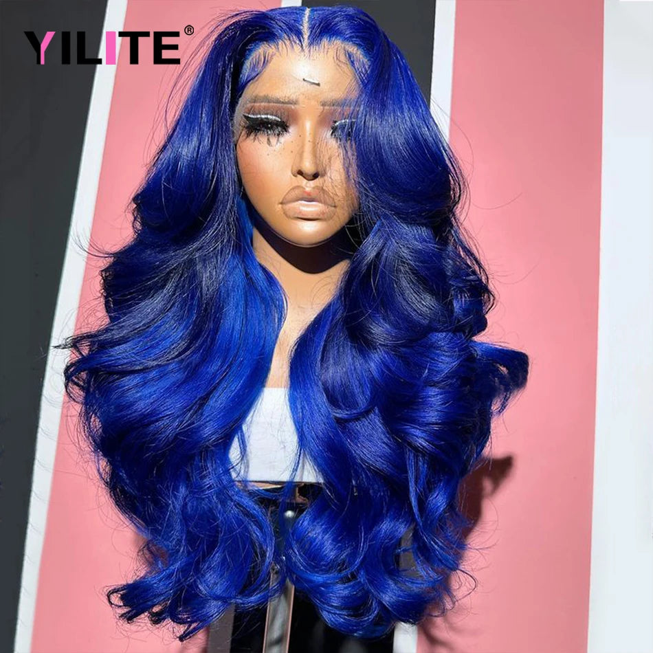 Navy Blue Color Body Wave 13x4 Lace Front Wig Brazilian Colored Blue Human Hair Wigs For Women Remy Preplucked Lace Frontal Wigs